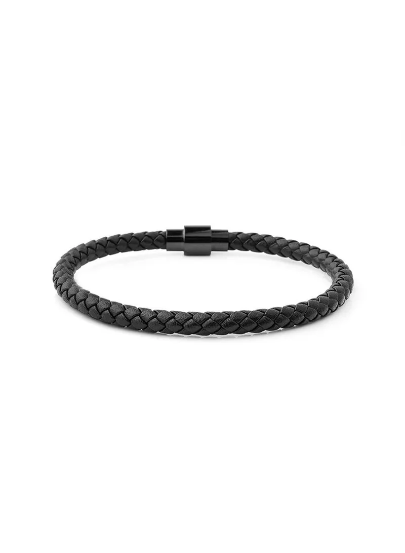 Riblor  Vittorio Leather Bracelet Black And Shiny Black Clasp for Men | Best Price UAE